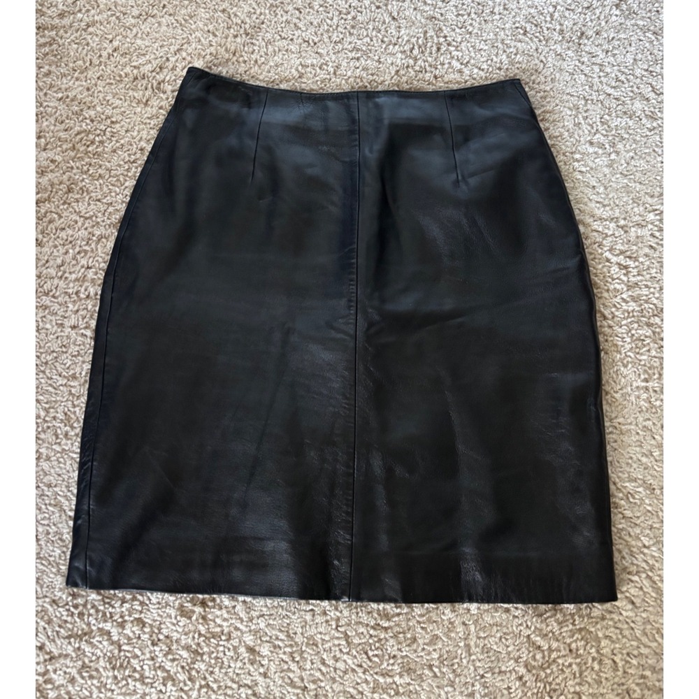 Venus Williams Wilsons Leather Black Pencil Skirt Size 8 High Waist Midi Lined